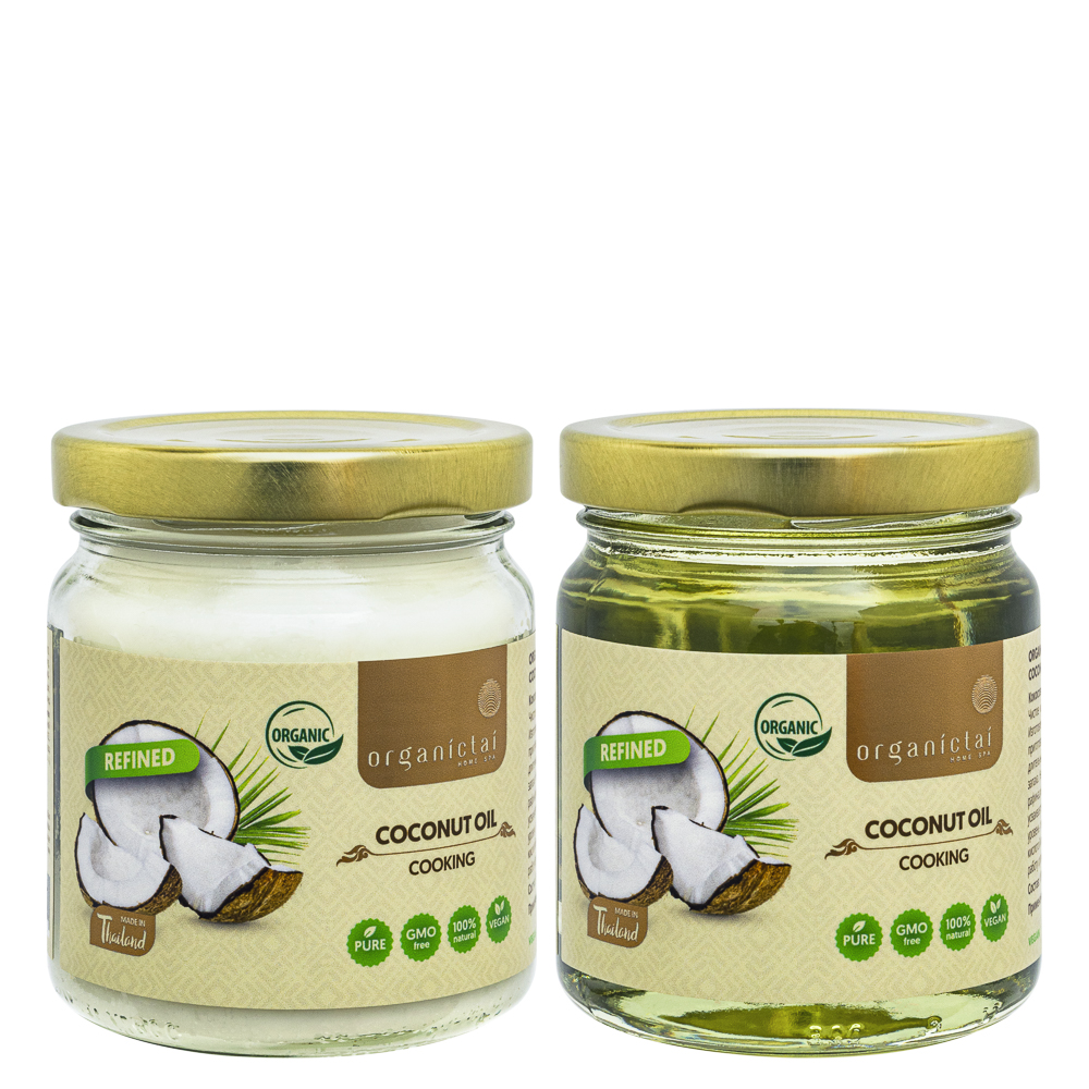 Кокосовое масло пищевое рафинированное для кулинарии, 200 мл  OrganicTai