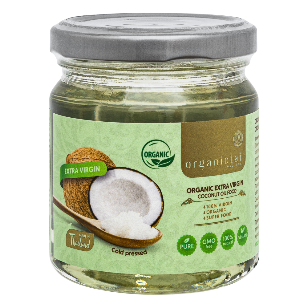 Органическое кокосовое масло пищевое первого холодного отжима нерафинированное, 200 мл   OrganicTai